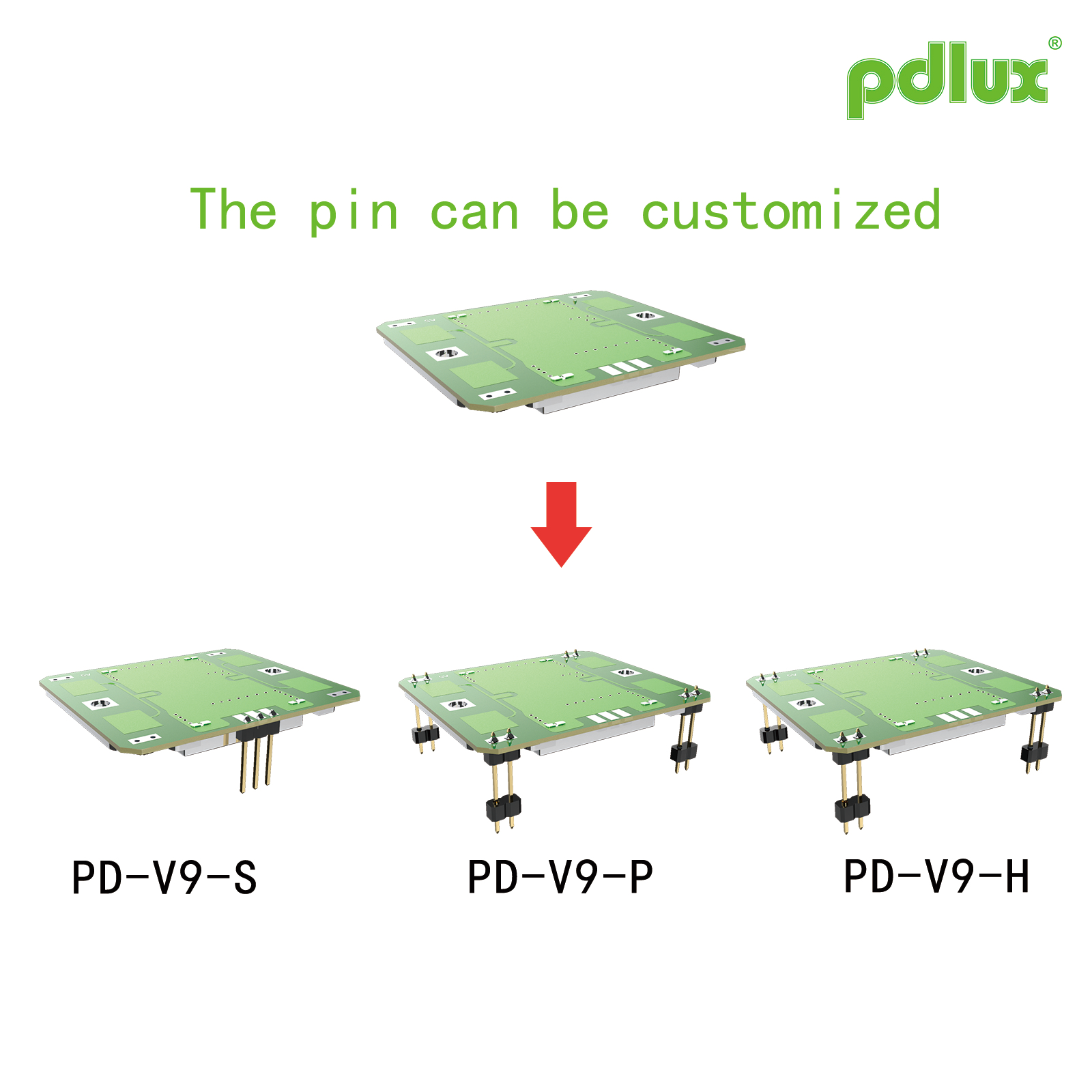 PDLUX رول آؤٹ اپ گریڈ شدہ PD-V9H/PD-V9P/PD-V9S ایکس بینڈ ڈوپلر سینسنگ ماڈیولز، کسٹم پن فری ورژن اختیاری
