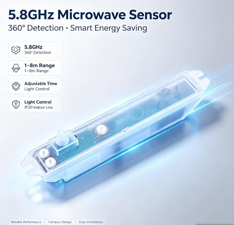 PD-MV1020 5.8GHz مائکروویو سینسر | پوشیدہ انسٹال، لائٹنگ کے لیے کم غلط محرکات